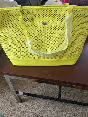 Women's Perforated Yellow Tote Bag with Shoulder Straps